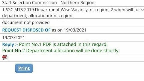 RTI Reply for Expected Date of Department Allocation of Final Selected Candidates in SSC MTS 2019