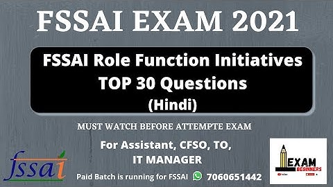 Fssai Role Function And Initiative in Hindi Classes(A General Understanding) | FSSAI Classes