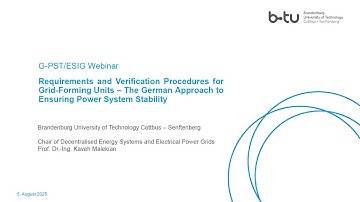 G-PST/ESIG Webinar: Requirements and Verification Procedures for Grid Forming Units...