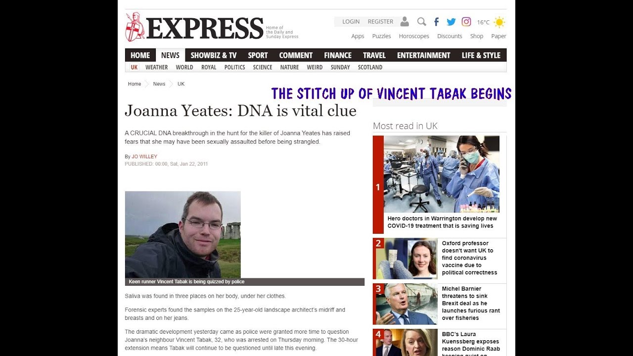 Vincent Tabak targeted for a stitch up for Joanna Yeates murder.