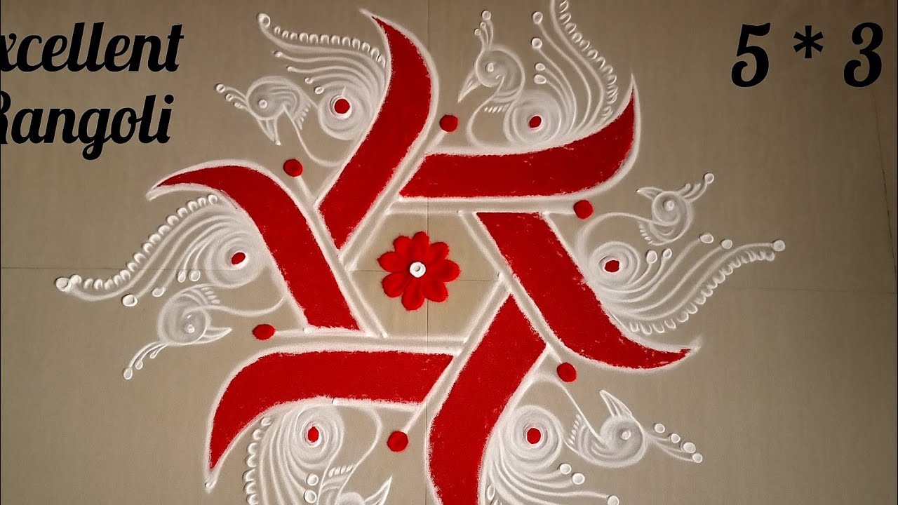 Elegant easy peacock🦚 rangoli | 5*3 dots cute padi kolam | traditional muggulu