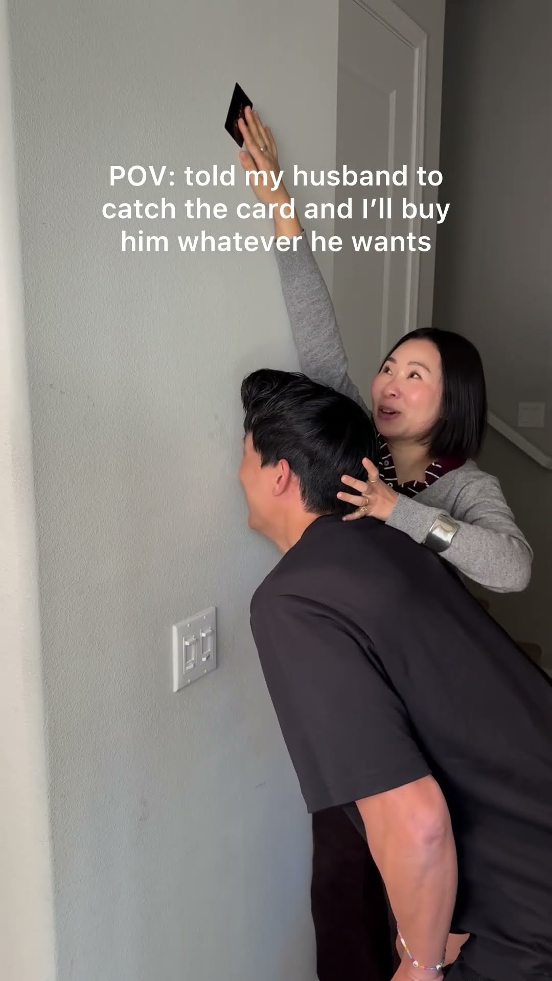 Catch the card with your forehead to get anything you want ??