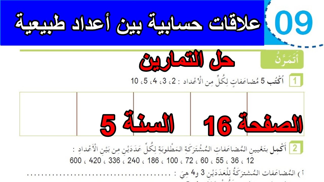 حل تمارين علاقات حسابية بين الأعداد الصفحة 16 السنة 5
