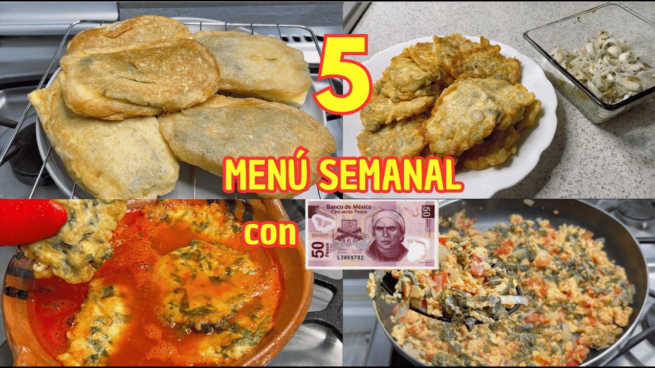 ✅MENU SEMANAL CON $50 PESOS / 5 RECETAS  ECONÓMICO Y FACIL