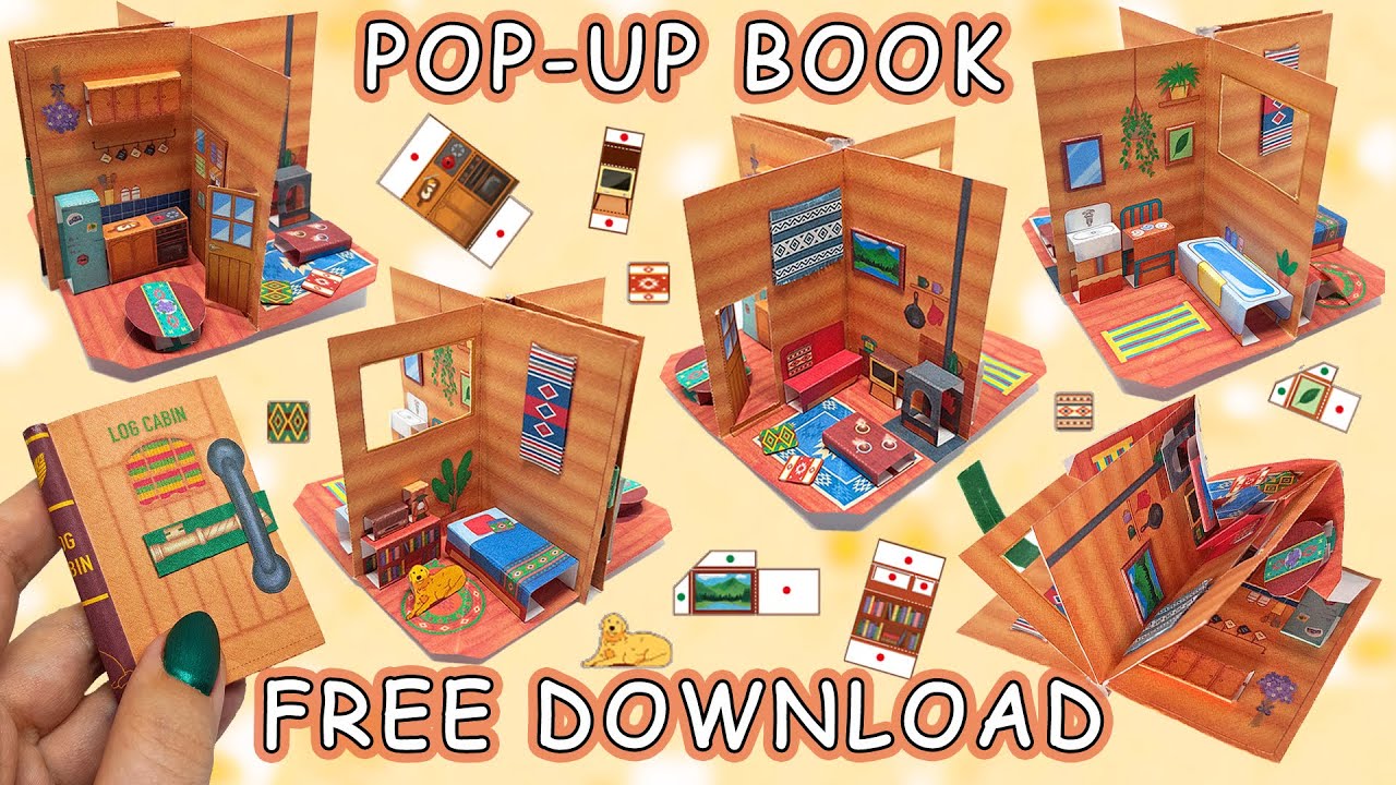 DIY tutorial - Log cabin miniature pop up book - Canon Creative park - free paper craft materials
