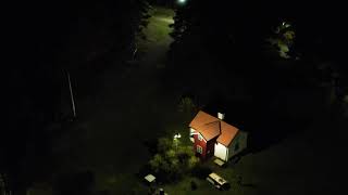 Green Screen Background Drones Flight One Dark Night Over A Forest And A Small Housechroma Key