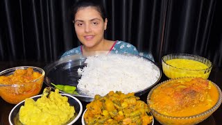 Eating Simple Fish Curry, Soya curry, Alu Posto, Dal Chawal, veg fry - Mukbang Eating Show