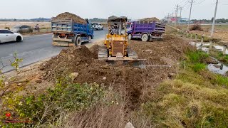 Full Videos Rocky Soil In Pond Dam Of New Fill &amp; Skill Operator D31P Komatsu Dozer PuSh IN To WaTer