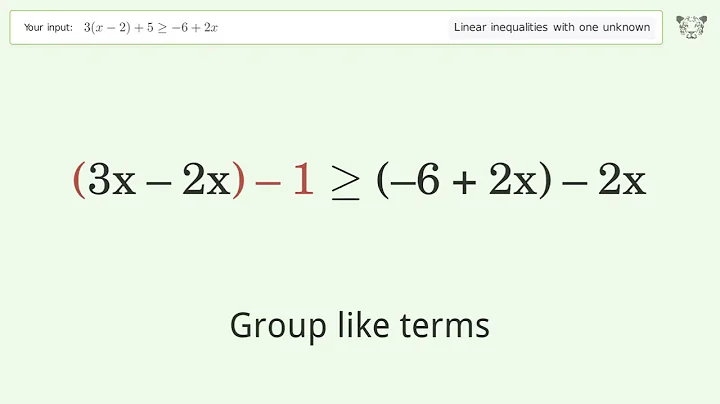 Solving Linear Inequalities: 3(x-2)+5 is Greater Than or Equal to -6+2x