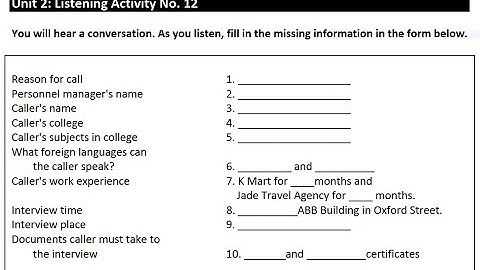 Unit 2: Listening Activity No.12