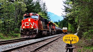 Canadian National Freight Trains With DC Power Working Thru Beautiful British Columbia