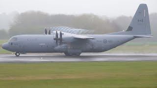 [4K] LOW VISIBILITY TAKEOFF | Royal Canadian Air Force (RCAF) C130J Takeoff at Prestwick Airport