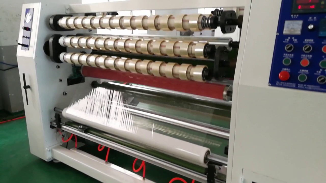 XMY008 BOPP Jumbo roll to small roll slitting machine YouTube