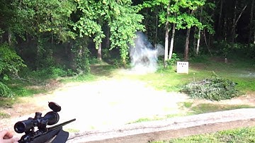 Exploding target with a bag of flour on top for a fireball effect