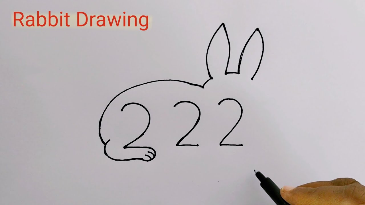 How To Draw Rabbit With 222 Number | Rabbit Drawing From Number 222 ...