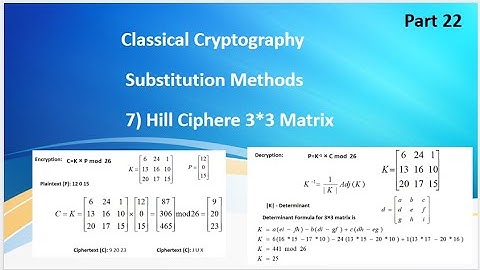 Video 22: Classical Encryption for Hill Cipher 3*3 Matrix, Matrix Inverse, Determinant, Adjoint