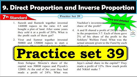Practice set 39 Class 7 | Chapter 9 Direct Proportion and Inverse Proportion | MH State Board