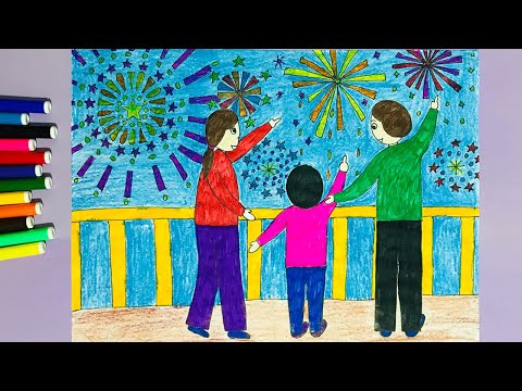 Vẽ tranh lễ hội ngày tết | Vẽ tranh đề tài ngày tết và mùa xuân | Vẽ tranh gia đình ngày tết