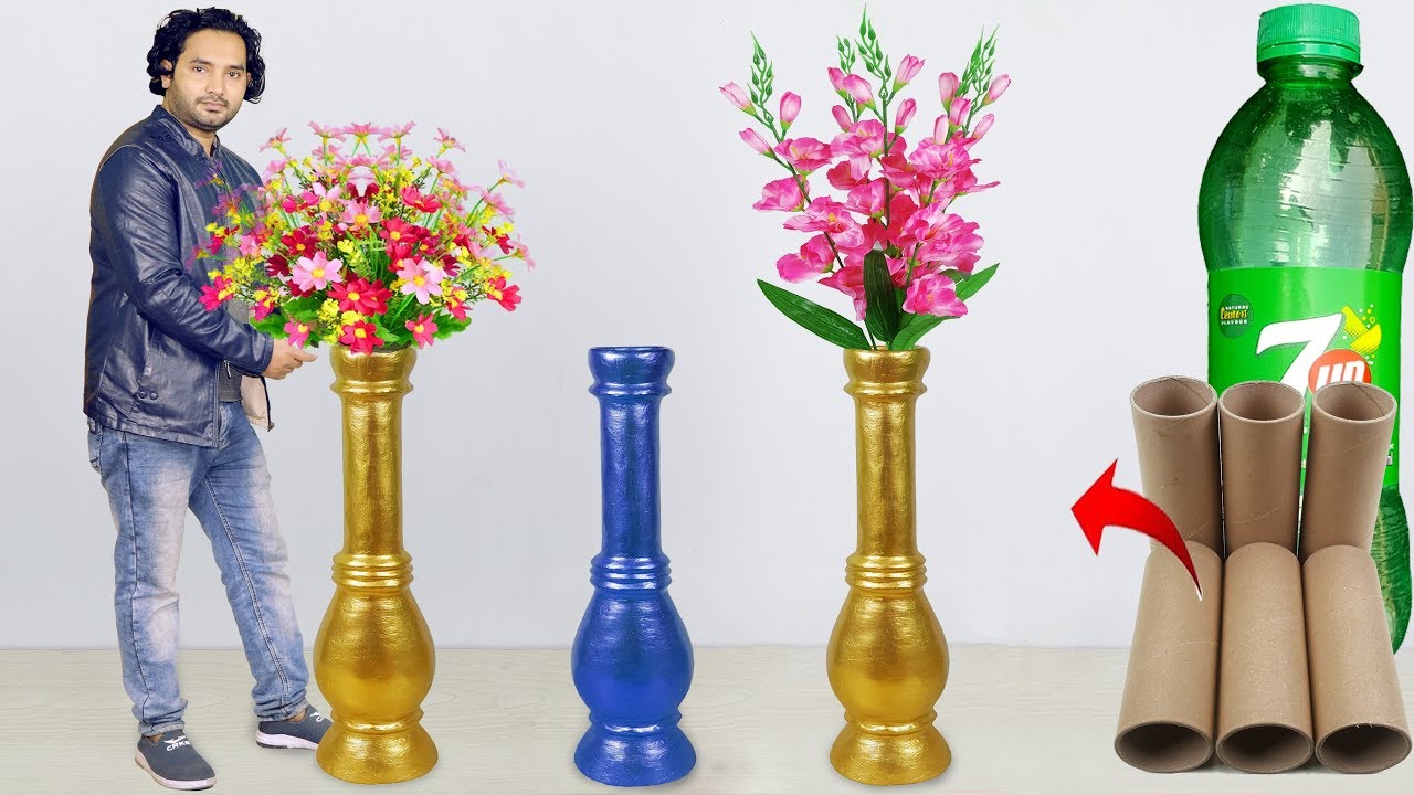 Big size corner flower vase make at home // Paper roll Flower vase for home  decoration - YouTube