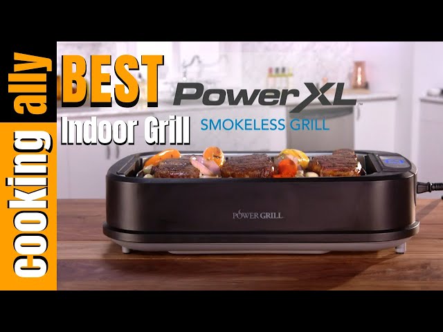 Power XL Smokeless Electric Indoor Removable Grill and Griddle Plates,  Nonstick Cooking Surfaces, Glass Lid, 1500 Watt, 21X 15.4X 8.1, black