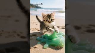 ​Kitten vs. Slime: Beach Battle! 🏖️ You WON&#39;T Believe What This Cute Cat Does Next! #cat #shorts