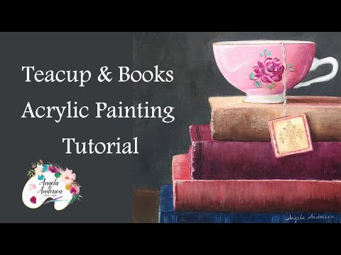 Teacup & Books Acrylic Painting LIVE Tutorial 