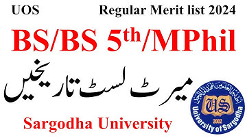 BS 1st/BS 5th/MPhil Regular Merit Lists 2024 Sargodha University | UOS Merit Lists 2024