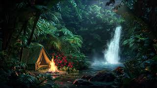 Waterfalls & Campfire Sounds🏕️🔥| for Deep sleep and Meditation 😴