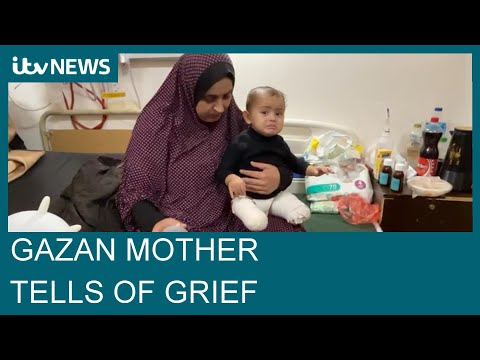 Gazan mother tells of her grief after israeli airstrike leaves her baby without legs | itv news