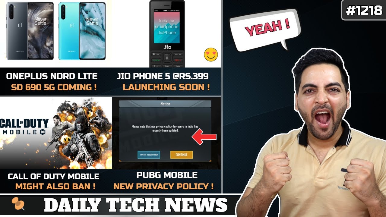 Call Of Duty Mobile Ban😲,Oneplus Nord Lite Confirmed,PUBG Mobile Privacy,Jio Phone 5,MIUI 12 BackTap