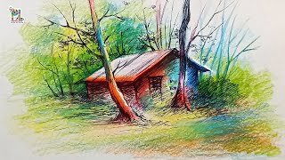 How to draw and coloring a House in forest