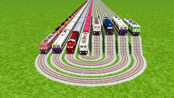 8 Dangerous 😳Trains Crossing & Coupling on Round Circle Bumpy Railroad Tracks | train simulator game