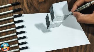 Gambar 3D - Cara Menggambar BATU dalam Perspektif 3D - Adım adım 3 boyutlu bir küp nasıl çizilir