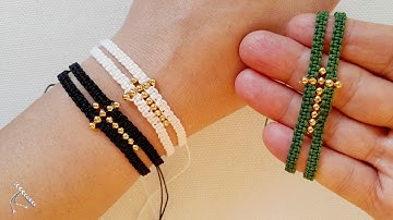 Teaching bracelets with thread and pearls with a cross pattern for beginners✝️|Macrame Tutorial🪢🫰