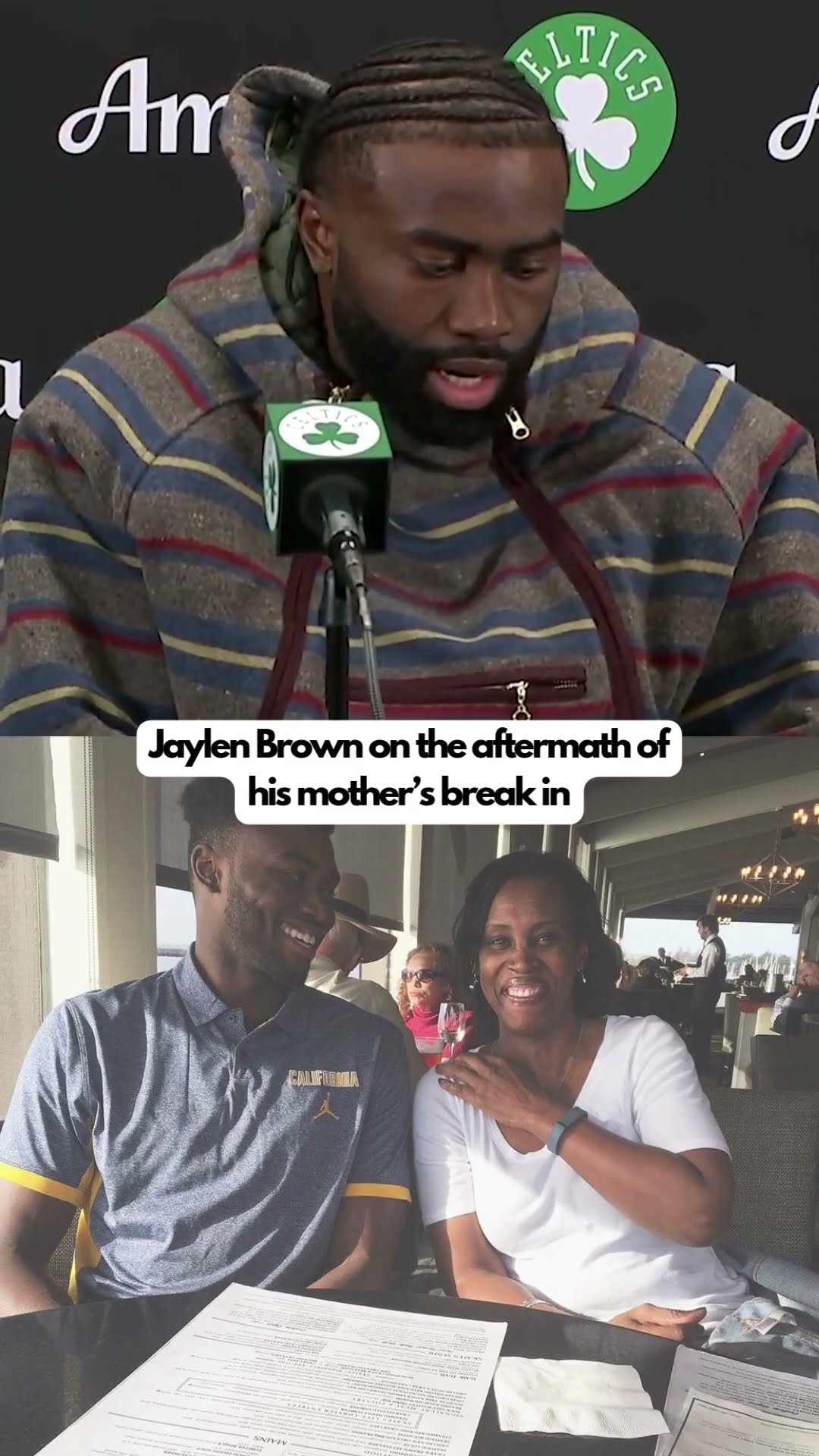 Jaylen Brown was emotional speaking on his mother's home break in