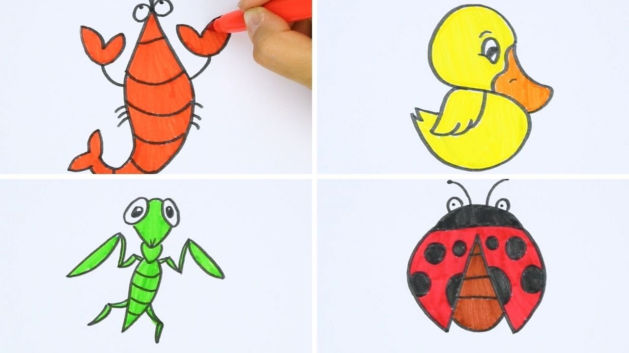 COME INSEGNARE A DISEGNARE AI BAMBINI! Tanti animali da colorare! - YouTube