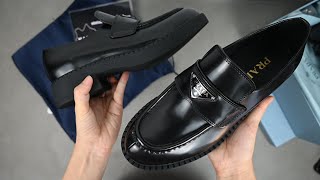 PRADA LOAFERS CHOCOLATE BRUSHED LEATHER