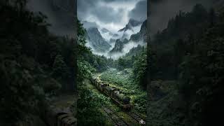 Abandoned train in middle of valley #mountains #train #nature
