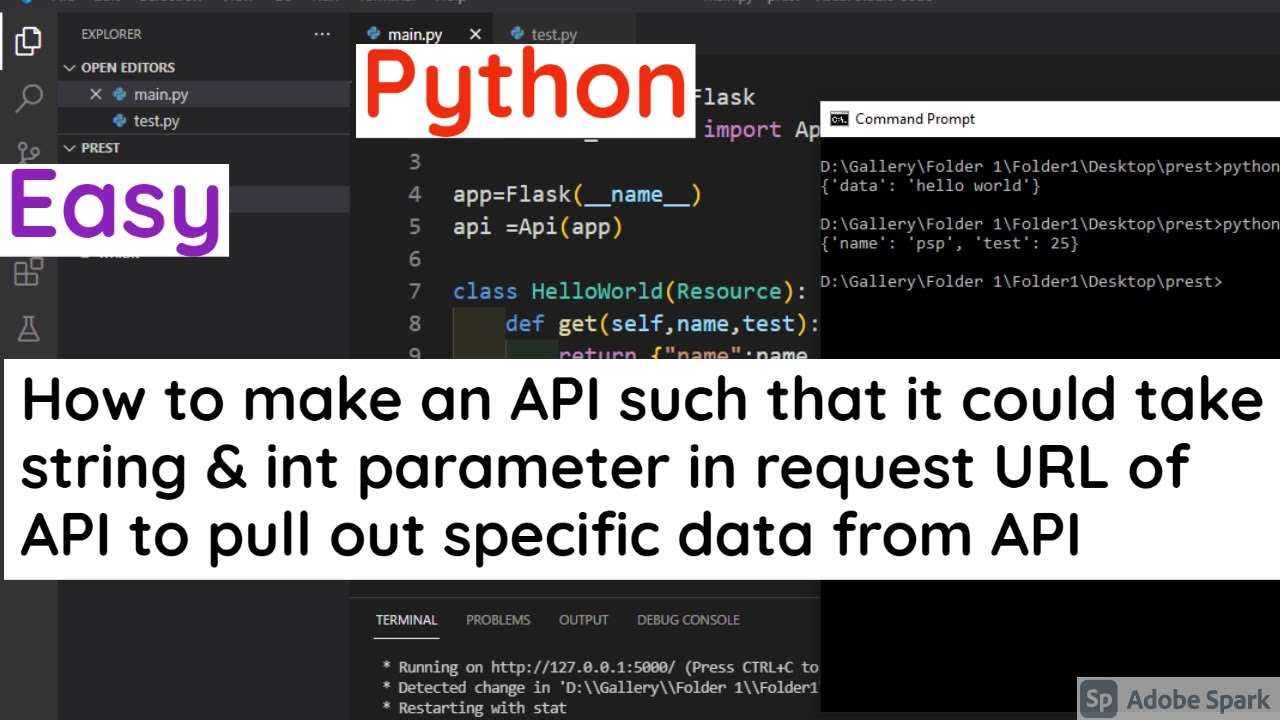 Make an API such that it could take string & int parame to pull out specific data from API in Python
