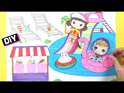 종이구관 워터파크 만들기 How To Make A <strong>Water</strong> Park For <strong>Paper</strong> Dolls ㅣ Swimming Pool 수영장 종이인형