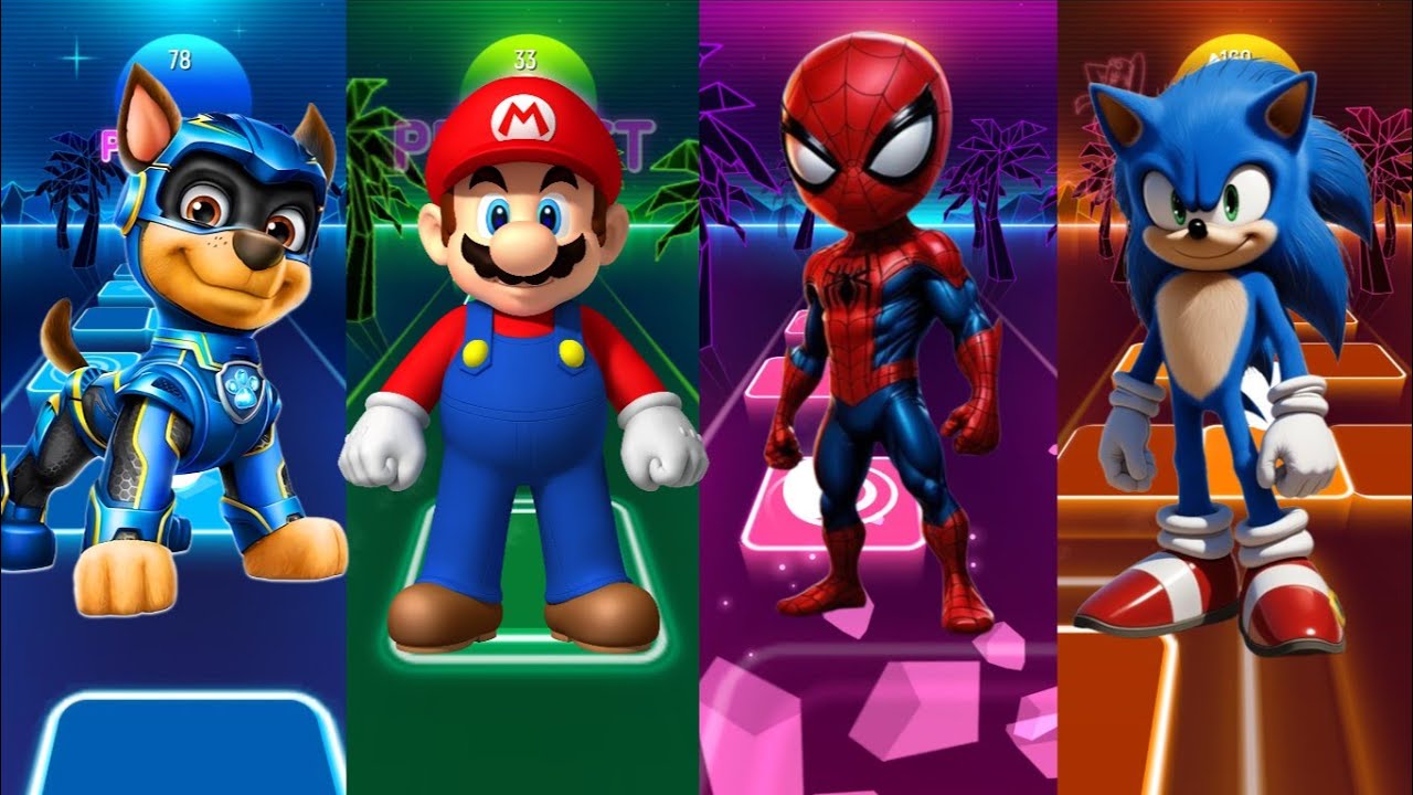 PAW PATROL 🆚 SUPER MARIO 🆚 SPIDEY 🆚 SONIC in Tiles Hop EDM Rush🎶