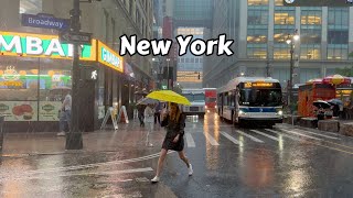 4k Rainstorm Walk New York City  Heavy Rain And Thunderstorm Lightning Sounds For Sleeping
