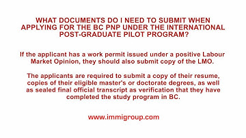 What docs do I need to submit for the BC PNP under the International Post-Graduate Pilot Program?