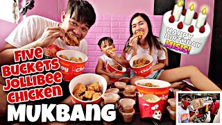 5 BUCKETS OF JOLLIBEE CHICKEN SURPRISE MUKBANG ON BED KAY MISIS!(HAPPY BIRTHDAY)