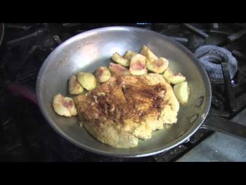 Chicken with peach and a brandy sauce.