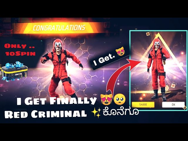 FINALLY I GET RED CRIMINAL IN FREE FIRE | ONLY 10 SPIN TRICKS | FREE FIRE KANNADA 🎯 class=