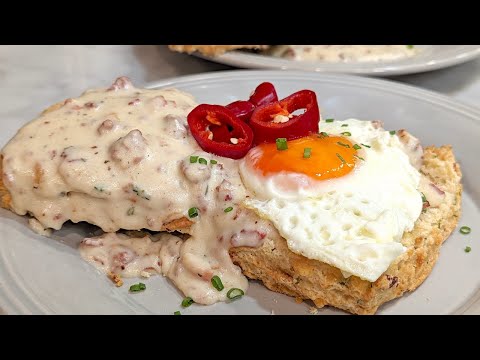 How to Make Biscuits and Gravy Topped with a Fried Egg and Pickled Chiles