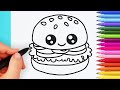 How to draw kawaii burger | Drawing and coloring cute hamburgers