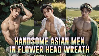 HANDSOME ASIAN MEN IN FLOWER HEAD WREATH [AI Art Lookbook] #aiart #ailookbook #aimodel