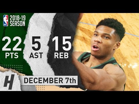 Giannis Antetokounmpo Full Highlights Bucks vs Warriors 2018.12.07 - 22 Pts, 5 Ast, 15 Rebounds!